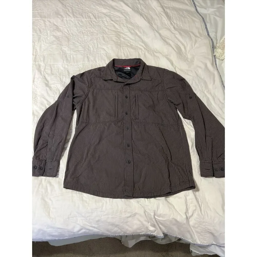 The North Face Button Down Long Sleeve Fishing Shirt M Vented Red/brown Stripe*